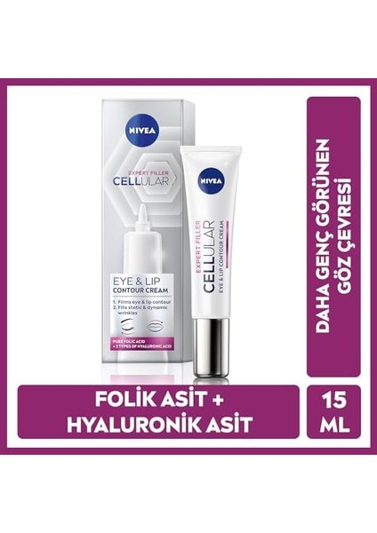 Nıvea Cellular Expert Filler Yaşlanma Karşıtı Göz & Dudak Kremi 15 Ml, Hyaluronik Asit, Folik Asit