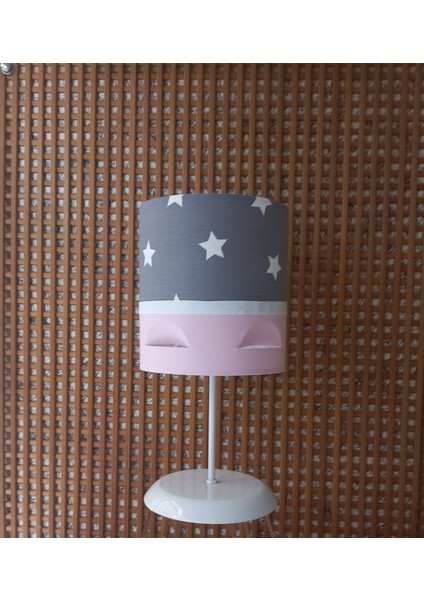 Gri Yıldızlı Pembe Motifli 2.li Set M-0399 Kumaş Kaplama Genç ve Çocuk Odası Avize ve Abajur Takımı modelleri