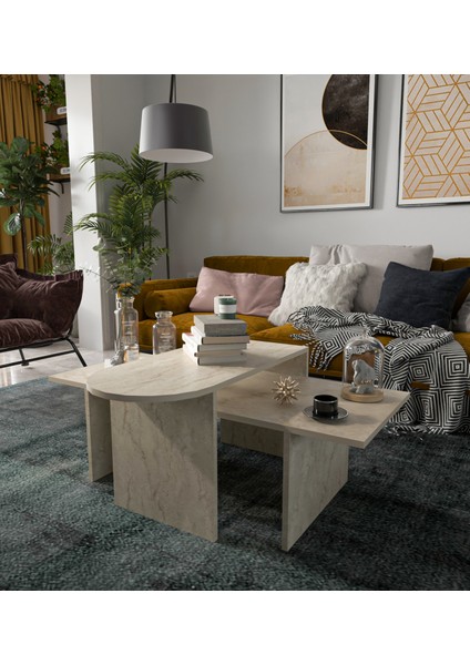 Terni Çok Amaçlı Oval Orta Sehpa Bohem Traverten 120