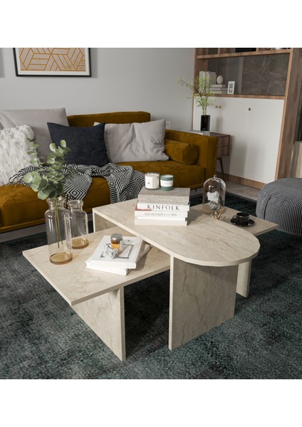 Terni Çok Amaçlı Oval Orta Sehpa Bohem Traverten 120 fiyatları