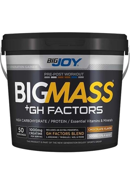 Bigjoy Bigmass Gh Factors Karbonhidrat Tozu - Çikolata Aromalı 1 Paket(1 x 5000 G) fiyatları