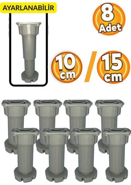 10-15CM Ayarlı Mobilya Ayağı | Baza, Mutfak Banyo Dolabı, Koltuk/kanepe Yüksek Ayak - 8 Adet