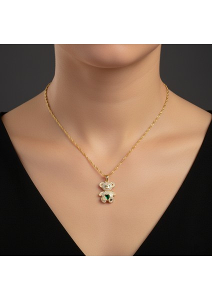 - 925 Ayar Orjinal Gümüş Panda Figürü Altın Kaplama Renk Kolye