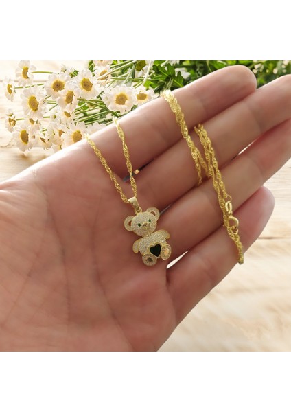 - 925 Ayar Orjinal Gümüş Panda Figürü Altın Kaplama Renk Kolye