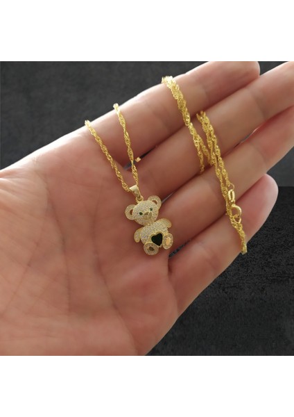 - 925 Ayar Orjinal Gümüş Panda Figürü Altın Kaplama Renk Kolye