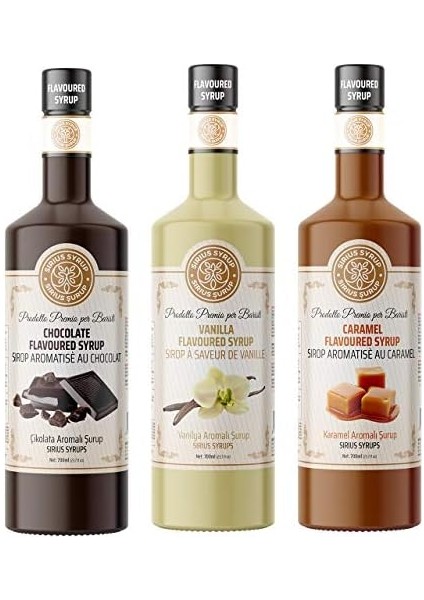 Sirius Premium Çikolata, Karamel, Vanilya Aromalı Şurup 3'lü Set (3X700 Ml) modelleri