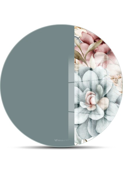 Cam Kesme Tahtası ve Sunumluk Yuvarlak Yeşil Vintage Gri Renkli Çiçek 30X30 cm fiyatları