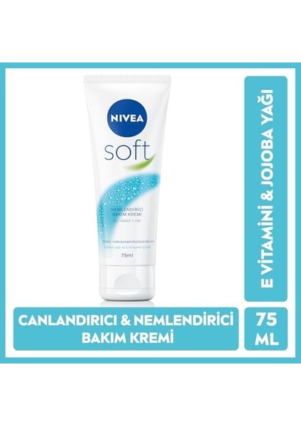 Nıvea Soft Nemlendirici Bakım Kremi 75ML, Jojoba Yağı, E Vitamini, Yüz Vücut El, Yumuşak Cilt, X3 Adet,avantajlı Set