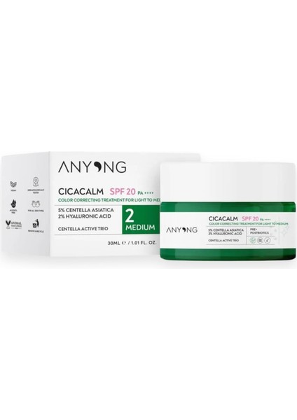Anyong Cica Tiger Grass Ton Eşitleyici ve Kızarıklık Karşıtı Krem Medium 20 Spf 30 ml Orta Cilt Tonları