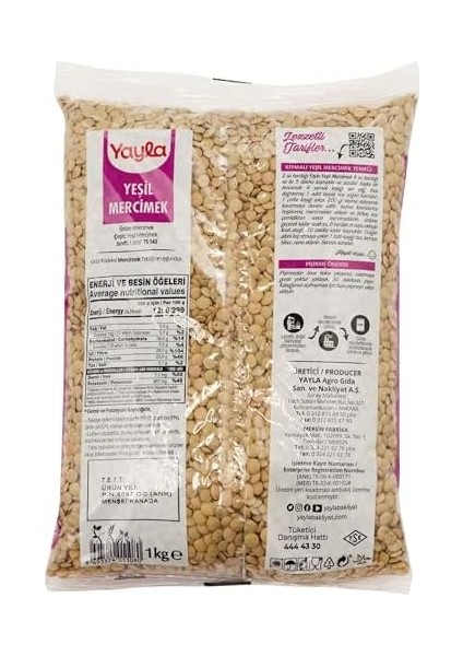 Yayla Yeşil Mercimek 1 kg fiyatları