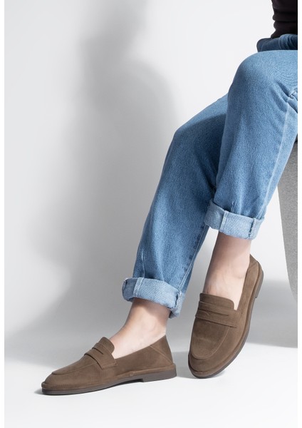 Kadın Loafer Düz Taban Makosen Günlük Ayakkabı Riston Kahve Süet