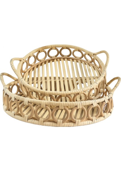 2 Adet El Yapımı Tepsi, Doğal Rattan Tepsi, Sunum Tepsisi modelleri