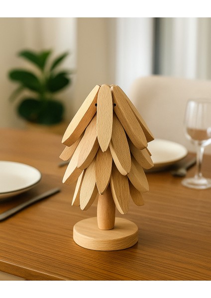 Bambu Nihale Seti, Standlı 4'lü Isıya Dayanıklı Bardak ve Tencere Altı Katlanır Nihale