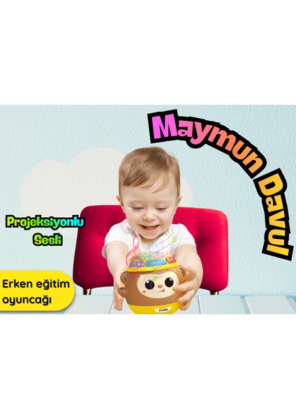 Projeksiyonlu Sesli Sevimli Müzikli Maymun Davul Bebek Oyuncağı
