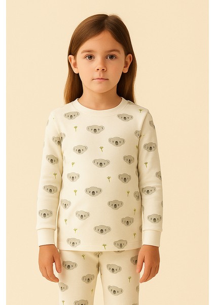 Çocuk Koala Desenli Pijama Takımı Ekru modelleri
