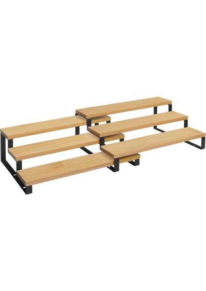 Rafları, Mutfak Rafları, Ayaklı, Mutfak Düzenleyici, 2'li Set, Bambu, Her Biri 3 Raflı, Uzatılabilir, Istiflenebilir, Kiler, Tezgah, Mutfak Dolabı, Natürel-Siyah KCS016N01