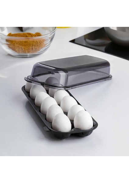 L-00628 12 Bölmeli Kapaklı Yumurtalık Buzdolabı Yumurta Saklama Kabı - Siyah