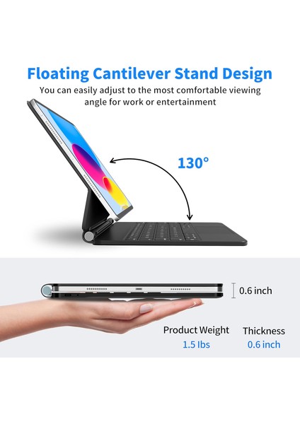 Apple İpad 11.Nesil A16 2025/ 10. Nesil 10.9 Inç Magic Klavye Keyboard Touchpad Akıllı Işıklı Q Klavyeli Kılıf Manyetik fırsatları