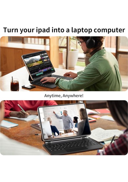 Apple İpad 11.Nesil A16 2025/ 10. Nesil 10.9 Inç Magic Klavye Keyboard Touchpad Akıllı Işıklı Q Klavyeli Kılıf Manyetik