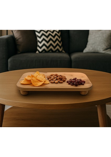 Bambu Kare, Ayaklı Sunumluk – Modern Doğal Servis Tabağı (25 cm)