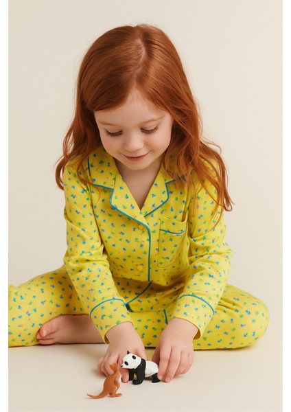 Kız Çocuk Çiçekli Pijama Takımı Hardal fiyatları