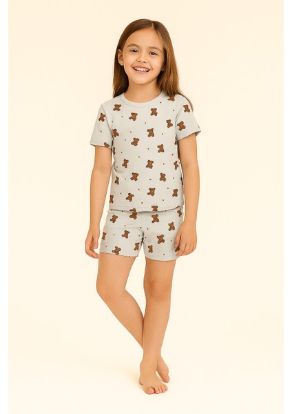 Kız Çocuk Teddy Desenli Şortlu Pijama Takımı