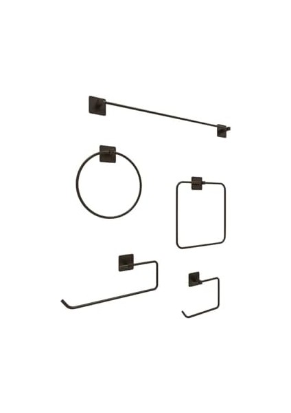 Yapışkanlı Aksesuar Seti Havluluk T.kağıtlık ve Peçetelik Kare Siyah 5 Li Set modelleri