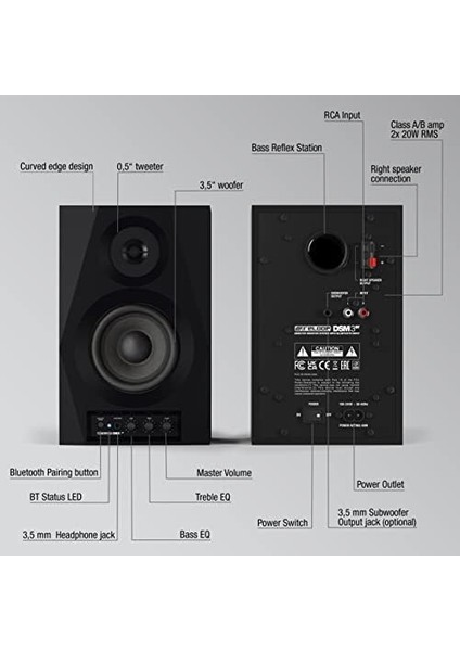 Reloop Dsm-3 Bt | Çift | 3 Inç 2x 20W 2-Yollu Bluetooth Özellikli Aktif Stüdyo Referans & Dj Monitörü | Hoparlörü fiyatları