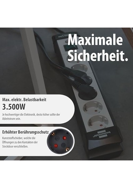 Premium- 6'lı Çoklu Priz - Şalterli, 5 M Kablolu, 45° Düzenli, Duvar Montajlı (Alman Malı) Siyah/gri fiyatları