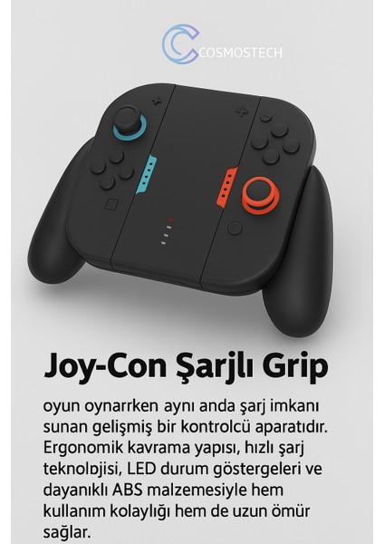 Switch 2 Joy-Con Şarjlı Grip – Taşınabilir Controller Charging Gamepad