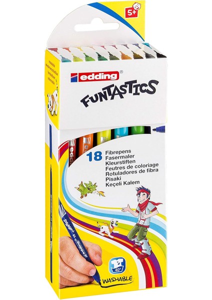15 Funtastıcs Çocuklar Için Ince Uçlu Keçeli 18'li Set - 1 mm Yuvarlak Uç