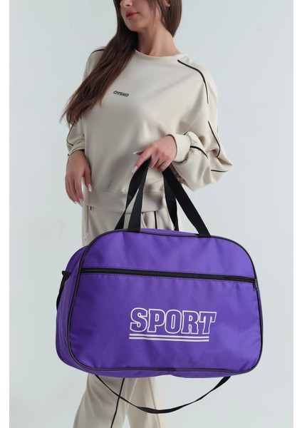 Mor Yazı Detaylı Fermuarlı Kadın El ve Omuz Valiz Çantası
