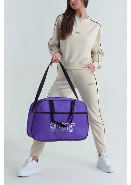 Mor Yazı Detaylı Fermuarlı Kadın El ve Omuz Valiz Çantası fiyatları