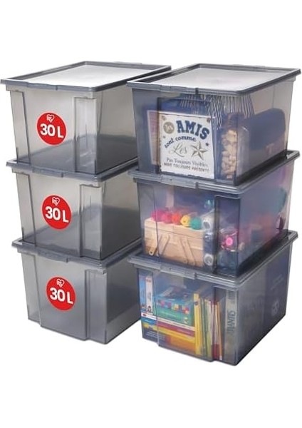 Ohyama, 6er-Set, Aufbewahrungsboxen, 30 L, Mit, Stapelbar, Garage, Schlafzimmer, Wohnzimmer - Useful Storage Box Usb-M - Grau modelleri