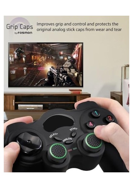 Analog Çubuk, Joystick, Thumbstick Başlıkları, Koruyucu Kapak, Kulplar, Silikon Kapaklar, Ps5 | Ps4 | Ps3 | Gamepad - Siyah/yeşil - 4 Adet modelleri