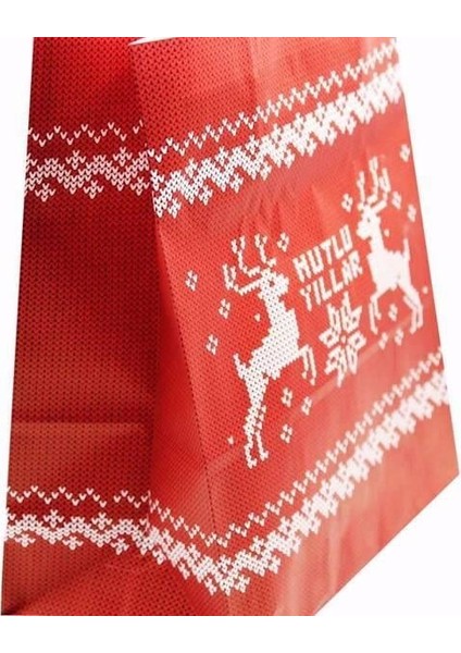 25X12X31 Burgu Saplı Mutlu Yıllar Desenli Kraft Poşet - Çanta 25 Adet modelleri