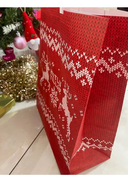 25X12X31 Burgu Saplı Mutlu Yıllar Desenli Kraft Poşet - Çanta 25 Adet fırsatları