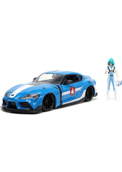 253255051,, Die-Cast (Metal), Supra, Serbest Tekerlek, Açılabilen Parçalar (Kapı, Kaput ve Gövde), Max Sterling Figürü, 1:24, 20 cm