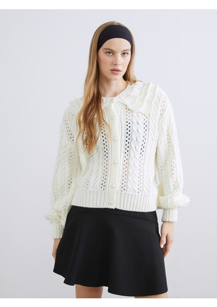 Yeni Sezon Bebe Yaka Ajurlu Kadın Triko Hırka