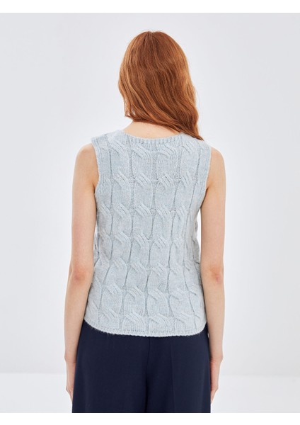 Yeni Sezon Bisiklet Yaka Kendinden Desenli Kadın Triko Yelek fırsatları