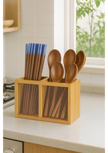 Bambu Kaşıklık Kutusu – 5x13 cm Doğal Mutfak Düzenleyici ve Servis Kutusu