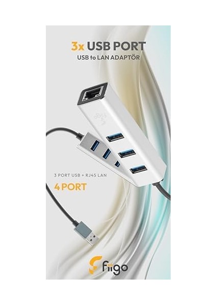 USB To Lan ve 3x USB Alüminyum Adaptör Gümüş modelleri