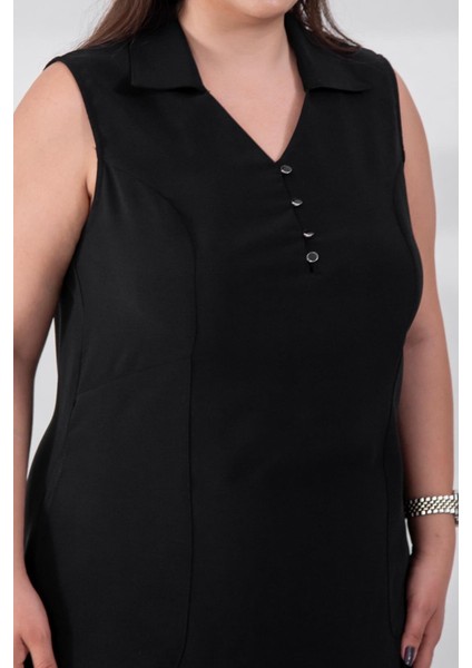 Kadın Büyük Beden 1111031 Önü Düğmeli Kolsuz Elbise Siyah fırsatları