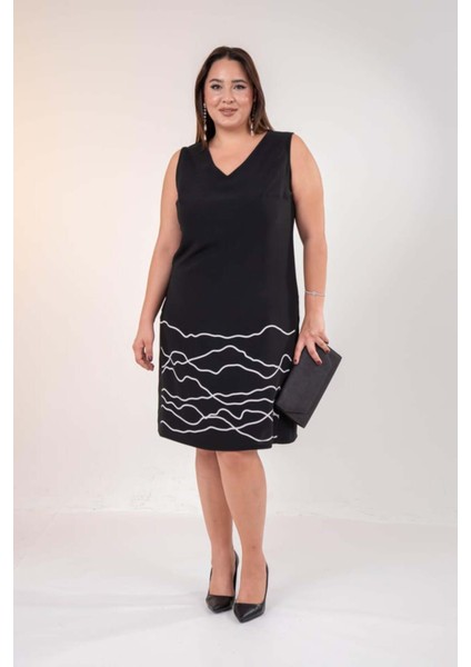 Kadın Büyük Beden 1111083 Baskılı Elbise Siyah