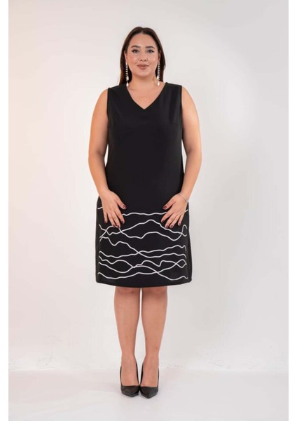 Kadın Büyük Beden 1111083 Baskılı Elbise Siyah fiyatları