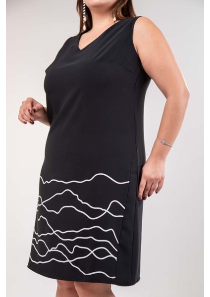 Kadın Büyük Beden 1111083 Baskılı Elbise Siyah modelleri