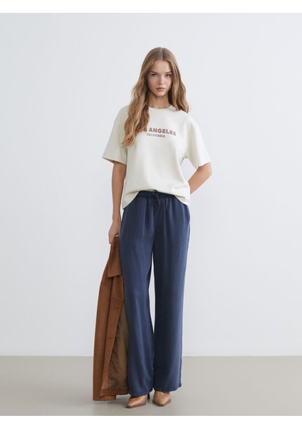 Yeni Sezon Beli Lastikli Geniş Paça Kadın Pantolon