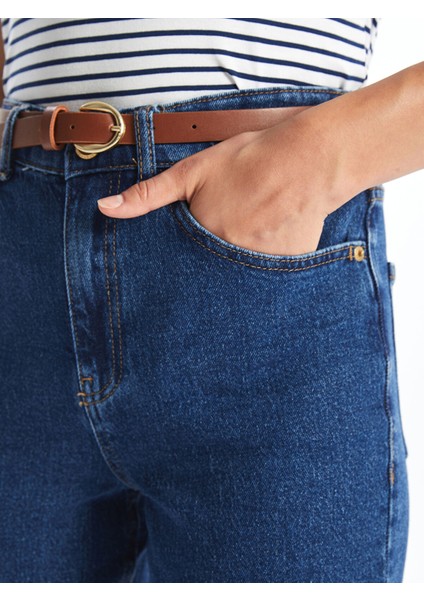 Yeni Sezon Beli Kemerli Mom Fit Kadın Jean Pantolon modelleri