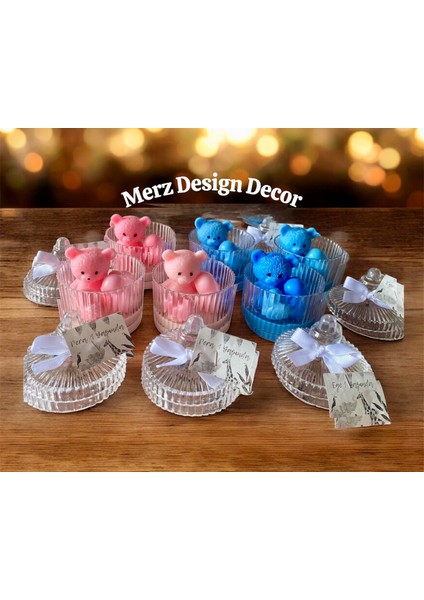 Mika Kutuda Ayıcık Düğün Nişan Söz Nikah Bebek Doğum Babyshower Hediyelik Soya Wax Mum (10 Adet)