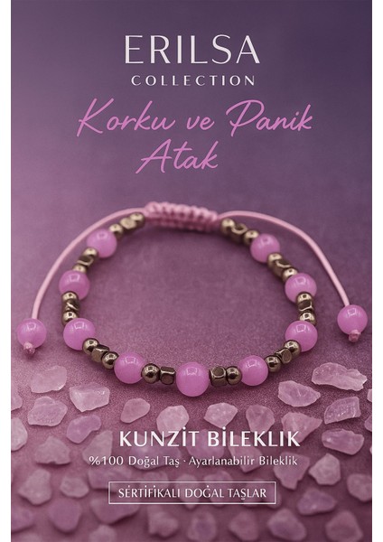 Sertifikalı Anksiyete Korku ve Panik Atak Bilekliği – Kunzit ve Terahertz– 6 mm